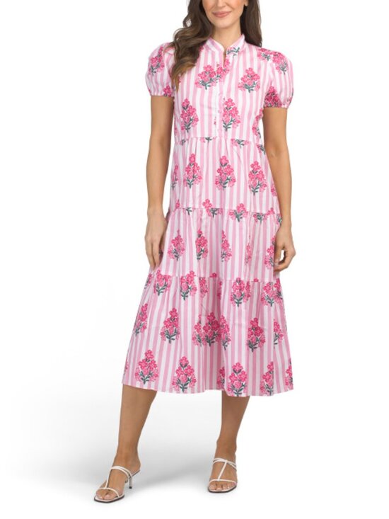 Sail to Sable Dresses & Skirts - SAIL TO SABLE Button Up Striped Shirt Dress With Floral Block Print Details